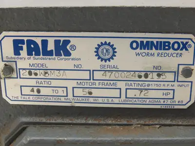 Falk 206WBM3A Worm Gearbox 40:1 Reducer 44rpm 0.72Hp RH 56C