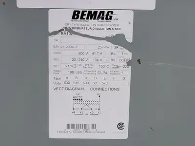 Used BEMAG BA1025V Transformers British Columbia CA | Lenmark #1438202