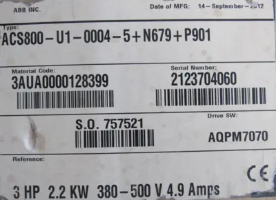 NEW ABB ACS800-U1-0004-5+N679+P901 DRIVE 3HP ACS800U100045N679P901