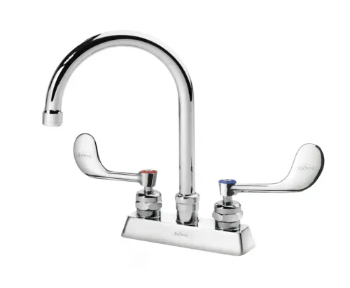 Krowne 15-301L-W-E4 Deck Mount Faucet w/ 6" Gooseneck Spout & VR Wrist Action Handles - 4" Centers, 1.5 GPM