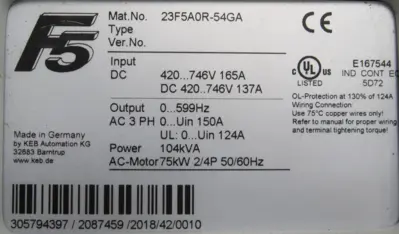 NEW KEB 23F5A0R-54GA DRIVE F5 SERIES 104KVA 23F5A0R54GA