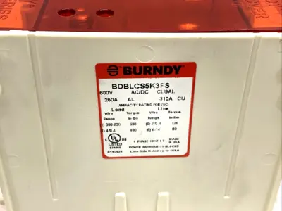 BDBLCS5K3FS | Burndy  3-Pole Finger-Safe Power Distribution Block 600V 310A CU9AL - New Other