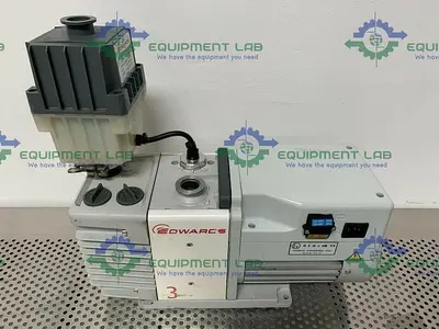 USED EDWARDS RV3 ROTARY VANE VACUUM PUMP 115V/230V W/ EDWARDS EMF20 OIL MIST FILTER