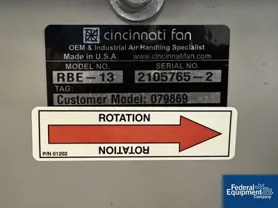 USED Cincinnati Fan 3 HP Cincinnati Fan Blower, Model RBE-13, C/S
