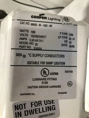 Cooper Model SS MHEB-M-1000-MT High Bay Light Fixture 1000W