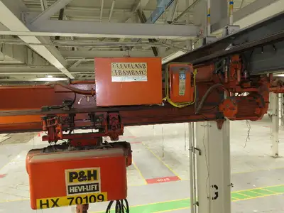 Cleveland Tramrail P&H 1 Ton Single Girder Underhung Bridge Crane 31' 4" Span