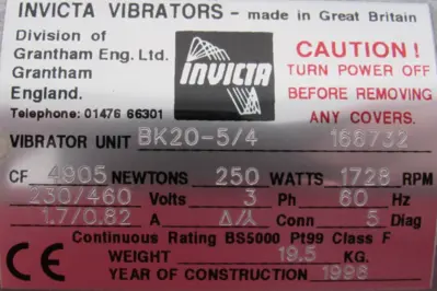 NEW INVICTA BK20-5/47 INDUSTRIAL VIBRATOR 166732 230/460V BK20547