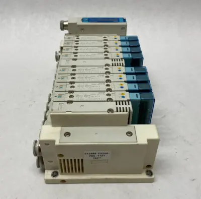 USED SMC ETHERNET POWERLNK MANIFOLD ASSEMBLY, SY5A00-5U1-X350 VALVES