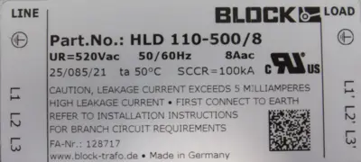 NEW SEW EURODRIVE HLD110-500/8 RADIO INTERFACE SUPPRESSION FILTER HLD1105008