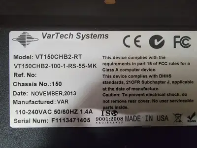NEW 2013 VARTECH SYSTEMS VT150CHB2-RT