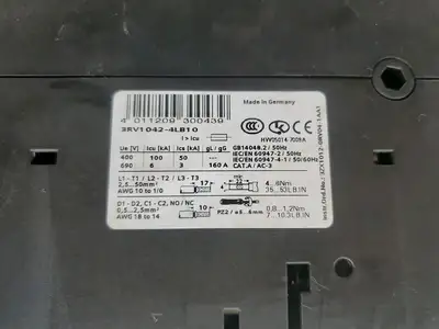USED Siemens 3RV1042-4MB10 SIRIUS Circuit Breaker, 100A MAX