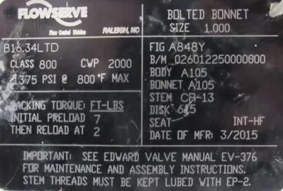 NEW EDWARD A848Y-1" GLOBE VALVE WELD SOCKET