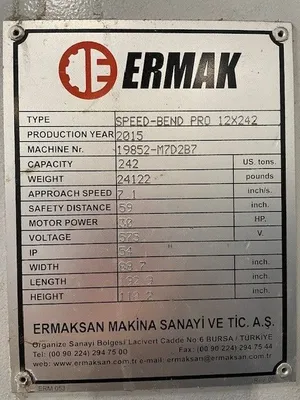 2015 ERMAKSAN 242 TON X 12' ERMAK SPEED BEND Press Brakes | FERRIC Machinery, Inc. (5)