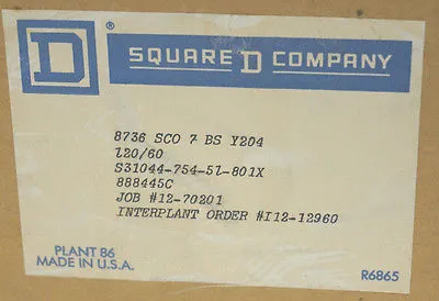 NEW SQUARE D 8736-SC0-7-BS-Y204 REVERSING STARTER 120V/60HZ, 8736SC07BSY204