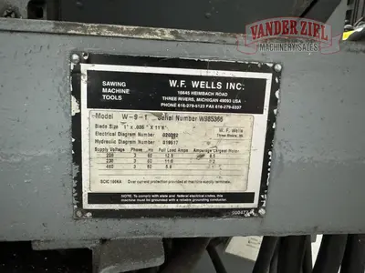 Used W.F. WELLS W-9 HORIZONTAL SAW Horizontal Band Saws Michigan US | Vander Ziel Machinery Sales #482872