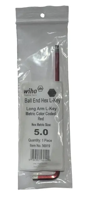 Wiha 5mm Ball End Long Arm Hex L-Key Red 56919