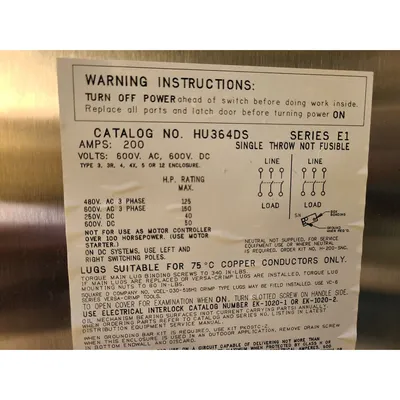USED SQUARE D CO. HU364DS