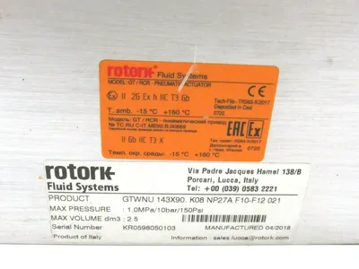 NEW ROTORK MODEL GT RCR GTWNU PNEUMATIC ACTUATOR GTWNU143X90K08NP27AF10F12021