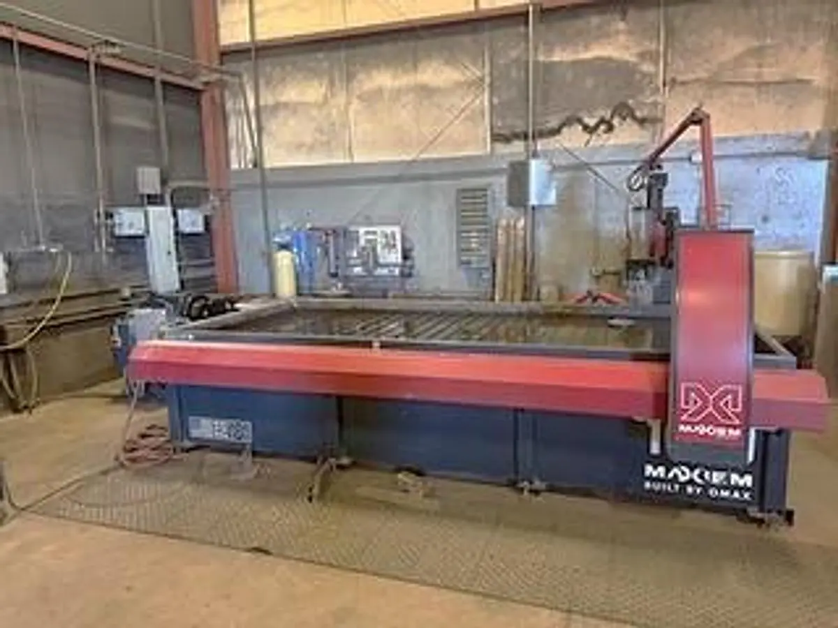 2015 Omax Maxiem Water Jet Cutting Machine with 30 HP Pump, 50,000 PSI Cut Pressure, 600 lb. Bulk Abrasive Delivery System