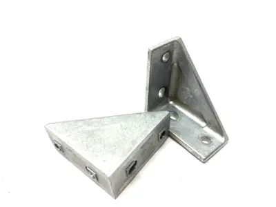USED FLEXLINK ANGLED CORNER GUSSET 90-DEGREE, ALUMINUM LOT OF 2