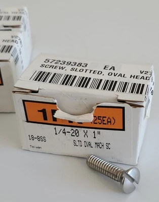 *NEW IN BOXES* LOT OF 100 18-8SS Sltd Oval Mach Sc 1/4-20x1" + Warranty!