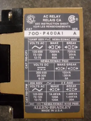 Allen Bradley 700-P400A1 AC Relay Series A Used