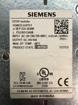 Siemens 6EP1334-3BA00 Modular Power Supply DC 24V 50/60 Hz (6.3.2)