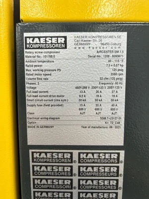 Used 2021 KAESER AIRCENTER SM 7.5 Rotary Screw & Sliding Vane Air Compressors Georgia US | The Equipment Hub #1368768