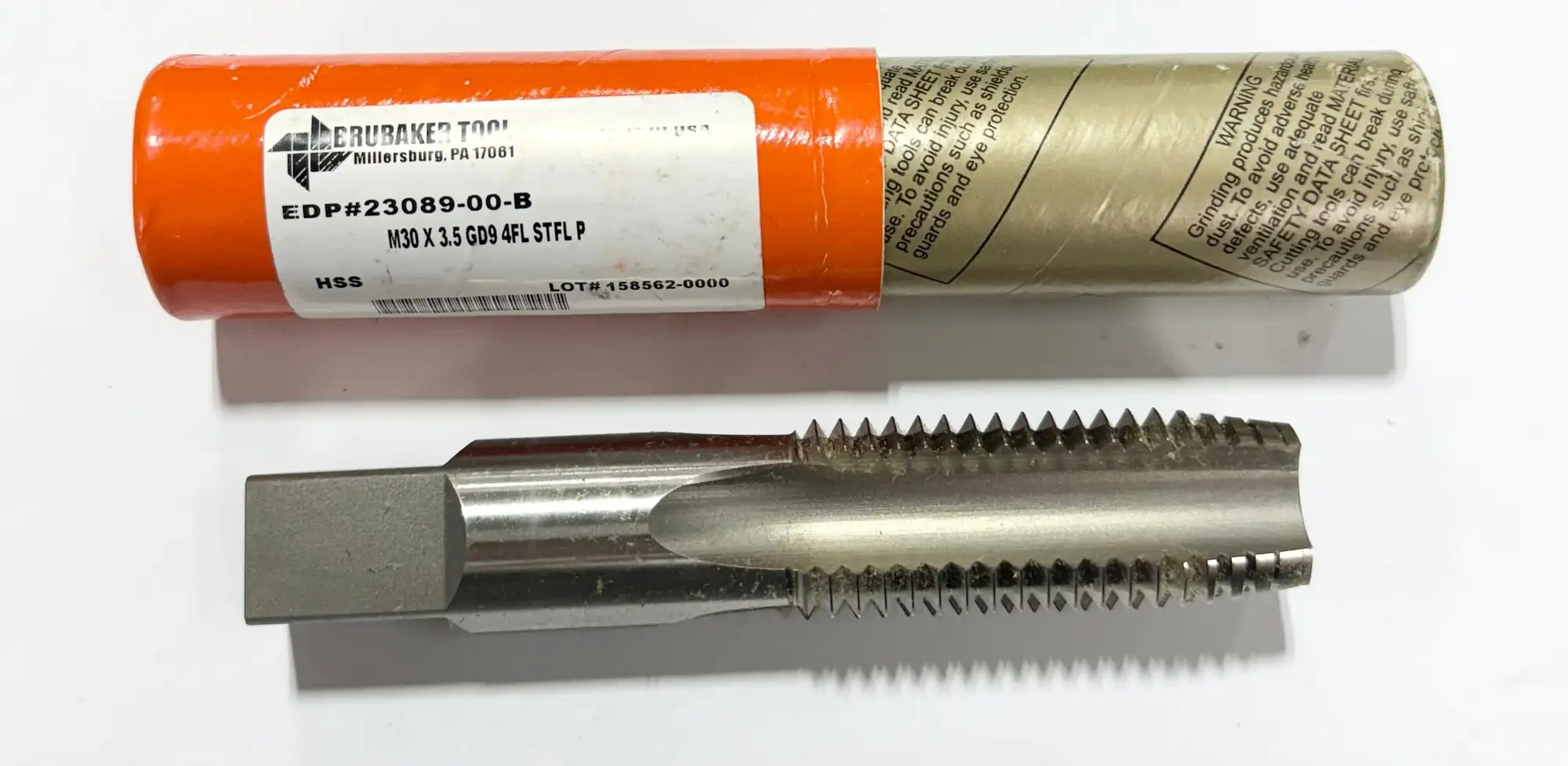 Brubaker M30 x 3.5mm HSS Hand Tap GD9 4 Flute Plug Tap USA Made