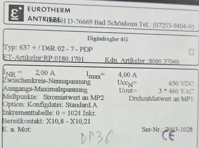 USED Eurotherm Antriebe 637+/D6R 02-7-PDP