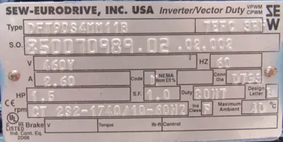 NEW SEW EURODRIVE S57DT90S4MM11B GEARMOTOR 24.77:1 460V 1.5HP DFT90S4MM11B