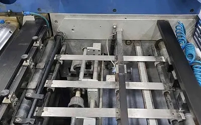 USED 2007 MBO PAPER FOLDER W/ UW UNWINDER, PANEL SHEETER SVC 520C, AND VERTICAL STACKING SVC 520S
