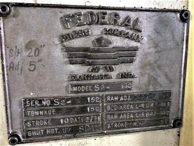 USED 1971 FEDERAL FEDERAL S2-150-84-42 PRESS
