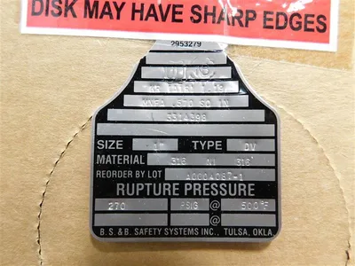 BS&B Safety Systems 1" A0004087-1  Rupture Disc 270 PSIG @ 500°F New