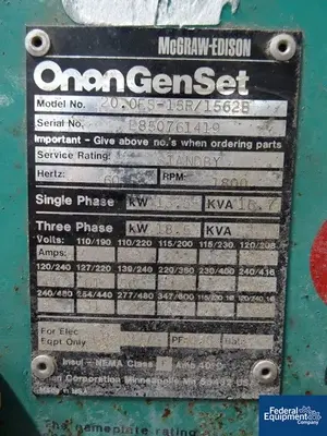 USED Onan 18.5 kW Onan Genset, Natural Gas