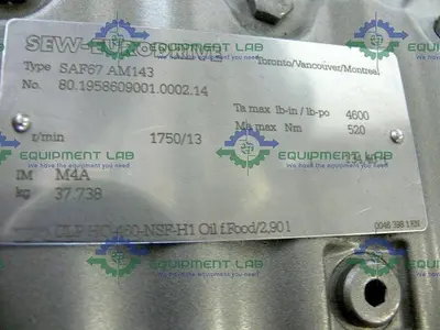 USED INDUSTRIAL POWDER HOPPER W/ SEW-EURODRIVE SAF67 AM143 GEAR REDUCER & 1HP MOTOR