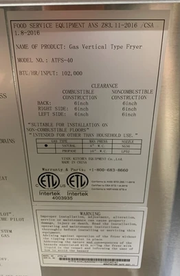 72-0264 CookRite ATFS-40 40 lbs. Gas Freestanding Fryer. NEW
