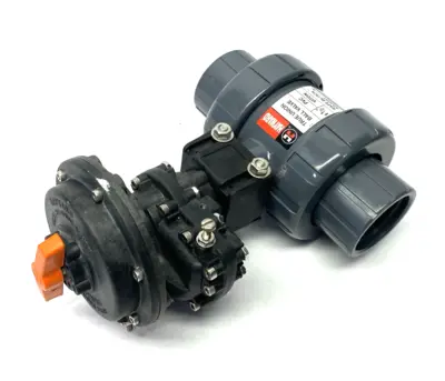 USED HAYWARD 1-1/2" TRUE UNION BALL VALVE PVC, VITON W/ SR3 SPRING RETURN ACTU
