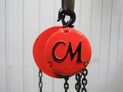 CM Cyclone Model M 1 Ton Manual Chain Fall Hoist 8' Lift w/Load Limiter Tested