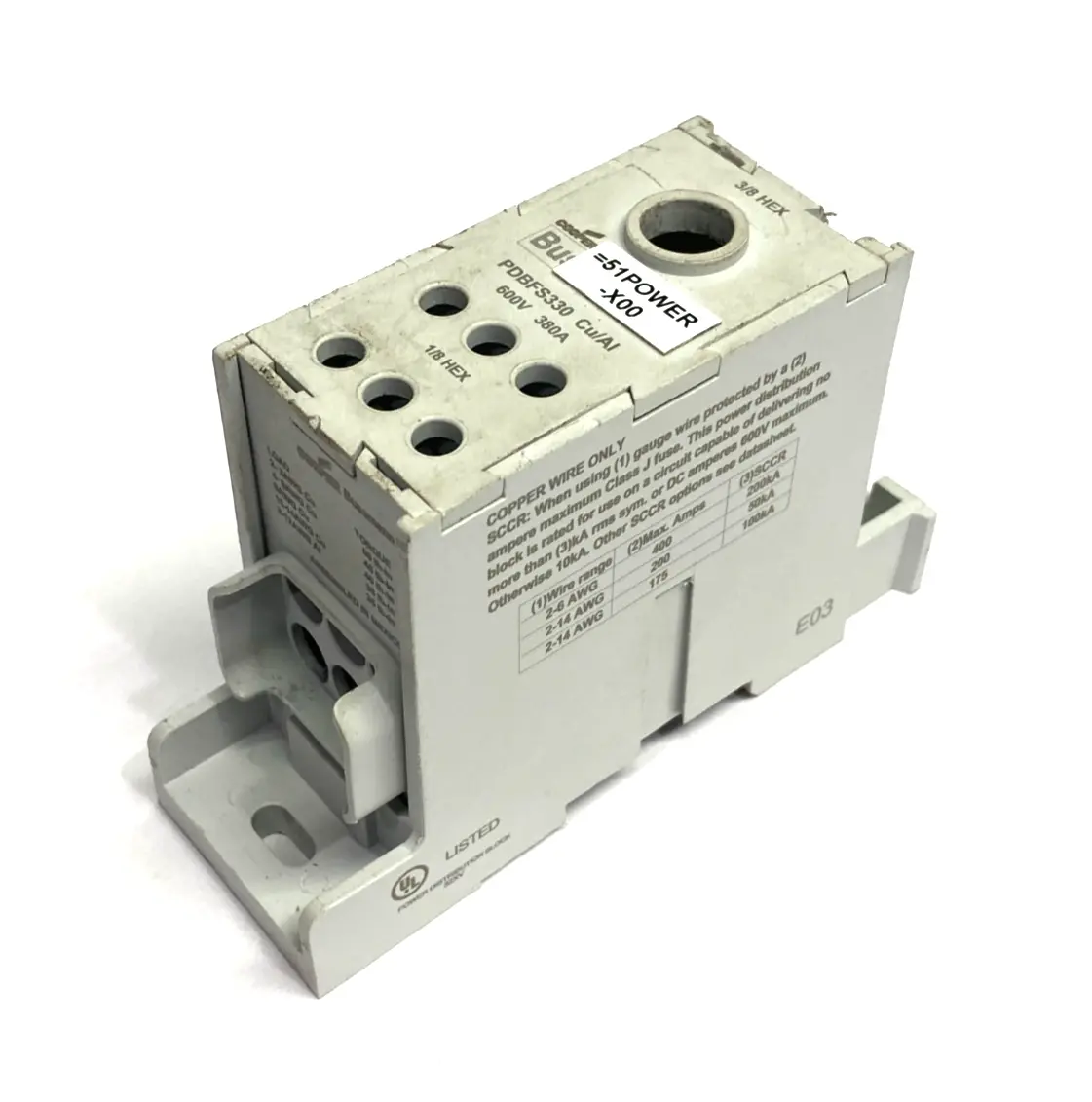 USED COOPER BUSSMANN POWER DISTRIBUTION BLOCK 600V 380A
