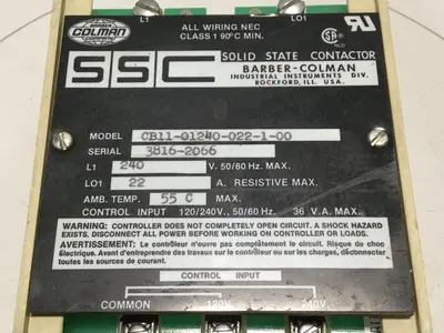 Used BARBER COLMAN CB11-01240-022-1-00 PLC Contactors Michigan US | Ideal Machinery #1318655
