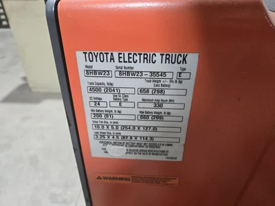 Toyota BHBW23 Electric Pallet Jack, 1122 Hours