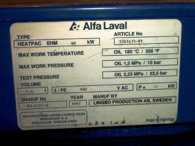 Alfa-Laval MMB 305S-11 lube oil purifier module, SS.