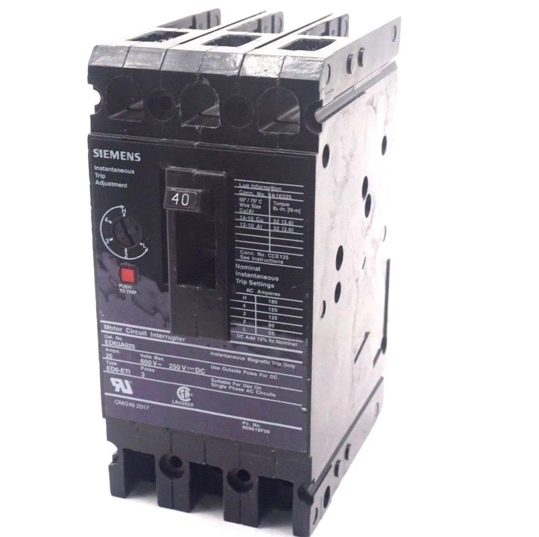 USED SIEMENS ED63A025 CIRCUIT BREAKER 25A 600V