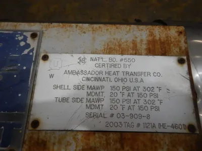 2003 AMBASSADOR HEAT TRANSFER CO. 186 SQ. FT. Heat Exchanger - Shell & Tube | Perry Equipment (11)