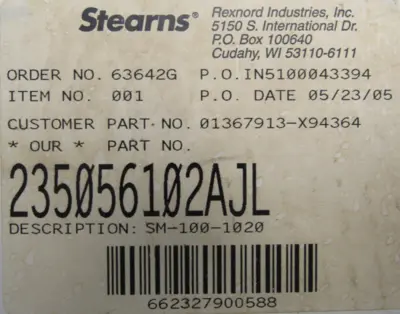 NEW STEARNS 235056102AJL CLUTCH-BRAKE MODULE 5/8" DIA.