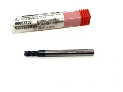 USED ACCUPRO SQUARE END MILL: 5.00 MM DIA, 10.00 MM LOC, 4 FLUTE, SOLID CARBI