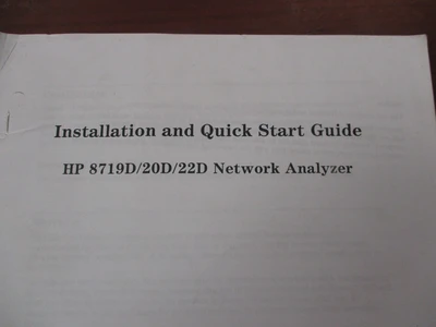HP 8719D/20D/22D Used NETWORK ANALYZER (Install and Quick Start Guide)