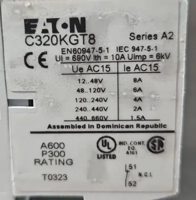 Eaton/Cutler-Hammer C320KGT8 Contactor Relay Series A2 (BIN413)
