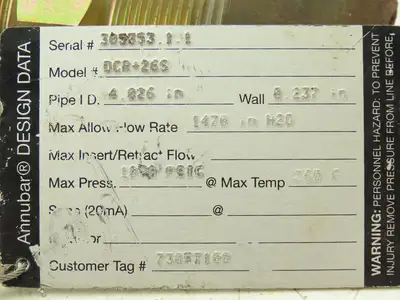 Dieterich Standard Fisher Rosemount DCR+26S Primary Flow Element Meter 1470" H20